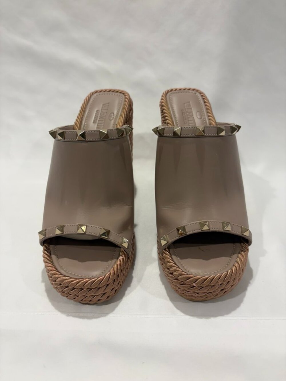 Valentino Garavani Gold Studded Leather Wedge Slide Rope Sandals Espadrille 9